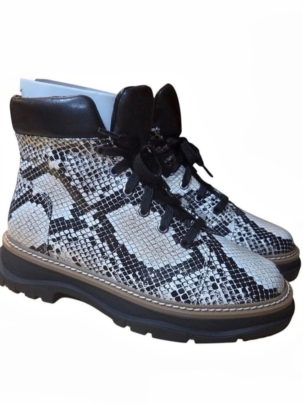 Brand new in box! Linea Paolo Boca2-L Snake-Embossed Combat Boots